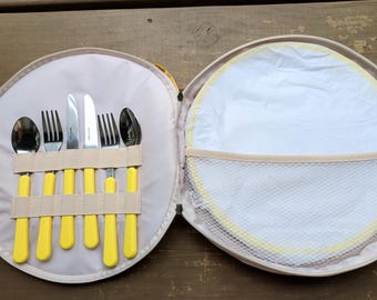 Yellow Picnic Kit - 2 Plates and Stainless Steel Cutlery Set