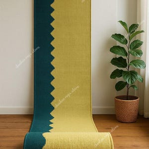 Handwoven Wool Jute Kilim Runner: Tan Brown Striped Stair Rug, Custom Size