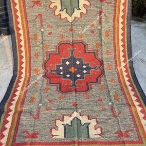 Handwoven Wool & Jute Kilim Runner | Boho Hallway / Stair Runner | Traditional Flatwoven Dhurrie