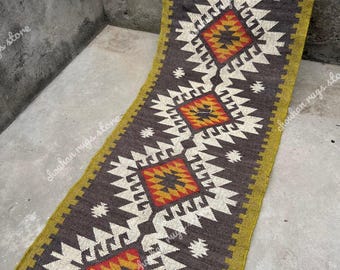 Multi Sizes Runner rug for stairs, Handwoven Geometric Indian Rug, Kilim Runner Rug for Entryway | Hallway | kitchen | Bedside