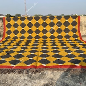 Handmade Kilim Red Jute Rugs-Hand knotted Rug 8X10, Boho Decor Rug,Vintage Wool Rug, Vintage Floor Rug, Geometric Rugs, Indian Handwoven Rug