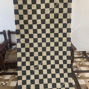 Tappeto di lana a quadri, tappeto bianco e nero, tappeto a scacchi, tappeto di lana 8x10, tappeto di lana a quadri, tappeto tessuto a mano, tappeto moderno, tappeti a trama piatta