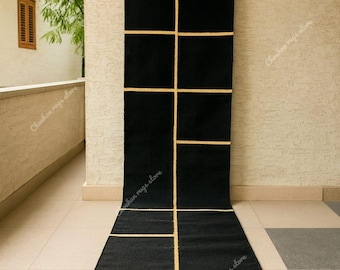 Black Wool Stair Runner: Striped Kilim, Modern Flatweave