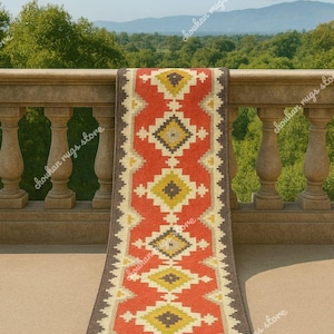 Handwoven Wool Jute Kilim Stair Runner: Traditional Indian Design