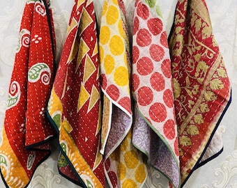 Kantha Kitchen Towel Set: Vintage Cotton Tea Towels, Colorful Dish Cloths, Boho Kitchen Linens