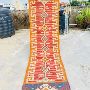 Multi Sizes Runner rug for stairs, Handwoven Geometric Indian Rug, Kilim Runner Rug for Entryway | Hallway | kitchen | Bedside