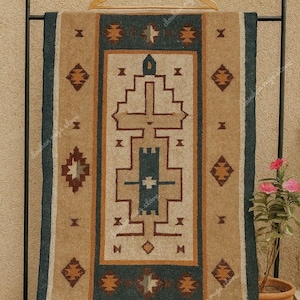 Handwoven Wool Jute Kilim Runner Rug – Custom Size, Earthy Tones, Green Black White, Turkish Dhurrie Rug, Vintage Farmhouse Décor