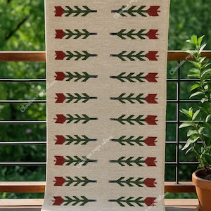 Handwoven Wool Jute Kilim Runner Rug: Tribal Geometric Design