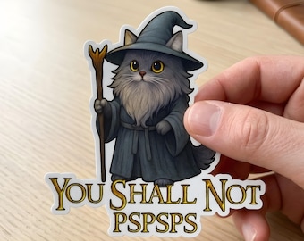 Gandalf Cat Sticker, Lord of the Rings Vinyl Decal, Funny Wizard Cat for Laptop, LOTR Fan Art Gift, Waterproof Sticker for Hydroflask