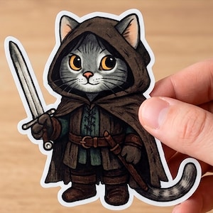 Cute Cat Aragorn Kiss-Cut Sticker | Lord of the Rings Funny Cat Decal | LOTR Strider Kitten Fan Art Laptop Water Bottle Sticker