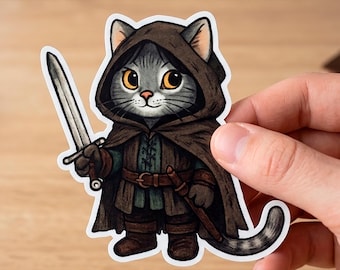 Cute Cat Aragorn Kiss-Cut Sticker | Lord of the Rings Funny Cat Decal | LOTR Strider Kitten Fan Art Laptop Water Bottle Sticker