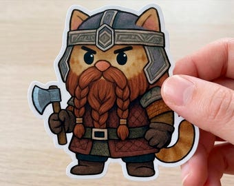 Gimli Cat Sticker | And My Axe! | Cute LOTR Dwarf Kitty | Kiss-Cut Vinyl Decal for Fantasy Fans