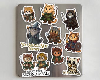 Cat Lord of The Rings 9-Piece Magnet Set | Funny LOTR Cat Lover Gift | Wizard, Hobbit & Gollum Cats | Nerd Kitchen Decor Collection