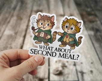 Second Breakfast Hobbit Sticker, Lord of the Rings Decal, Merry and Pippin Gift, Cute Feline Artwork, LOTR Gift, Fantasy Animal Art
