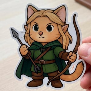 Legolas Cat Sticker | Lord of the Rings Elf Kitty | Cute LOTR Fandom Kiss-Cut Vinyl Decal