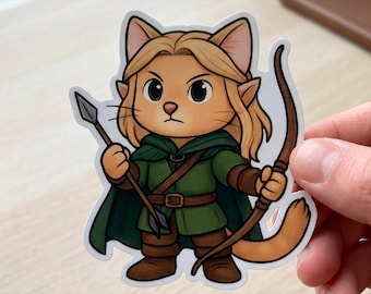 Legolas Cat Sticker | Lord of the Rings Elf Kitty | Cute LOTR Fandom Kiss-Cut Vinyl Decal