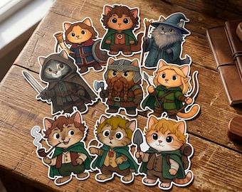 Cat Fellowship Sticker Set | 9 Purr-lowship Vinyl Decals | Funny LOTR Cat Lover Gift | Fantasy Wizard & Hobbit Cats