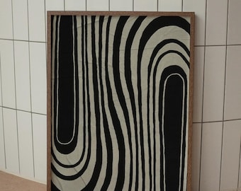 Abstracte muurkunst met golvende lijnen, posterafdrukken | Zwart-witte kunst, minimalistische geometrische kunst