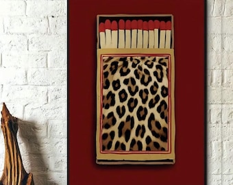 Retro Leopard Streichholzschachtel Druck, Wand Kunst Dekor, Vintage Wohn Dekor, Raumdekoration