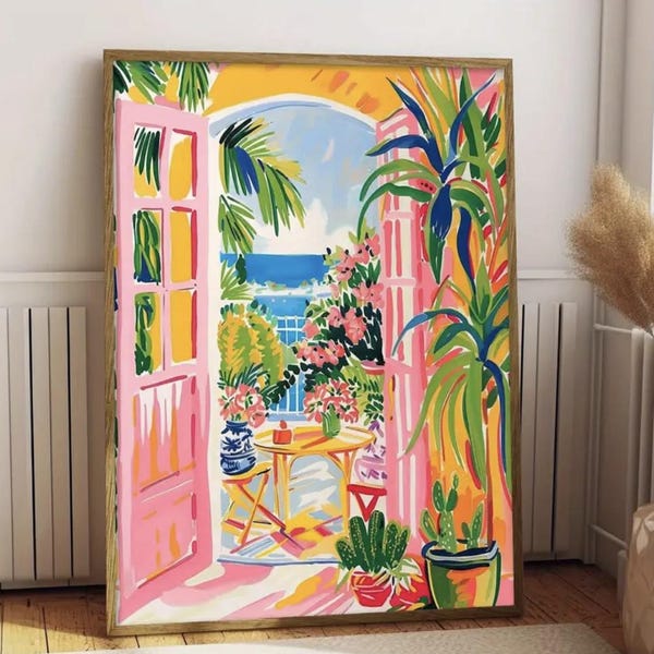 Henri Matisse Print: Vibrant Seaside Balcony, Tropical Window Art