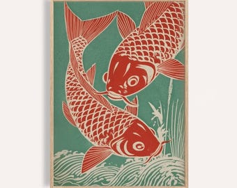 Arte de parede com carpas koi japonesas | Arte de parede japonesa, Arte minimalista, Impressões em pôster