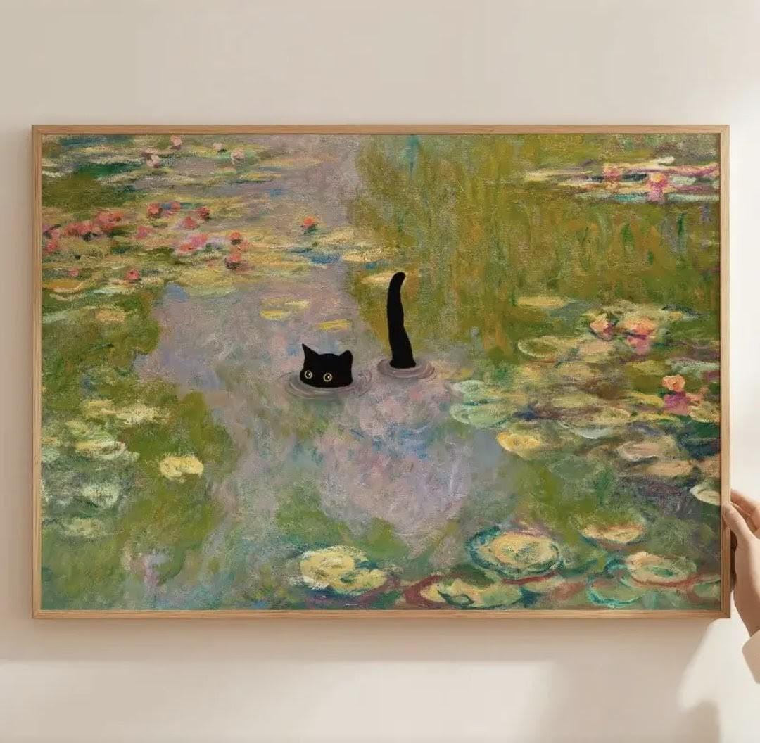 Monet Water Lilies Cat Art Poster Print | Claude Monet Lilies, Cute Pet ...