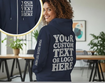 Custom Logo Zip-Up Hoodie: Embroidered or Printed, Unisex Fit