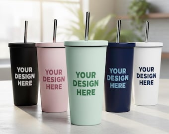 Personalized 20oz Insulated Tumbler with Stainless Steel Straw — Custom Cold Drink Cup