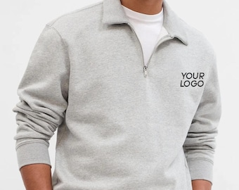 Custom Embroidered Quarter Zip Sweatshirt: Varsity Letter Design on Cotton-Blend Pullover, Personalized Gifts & Teamwear