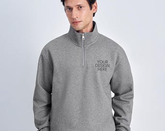 Custom Embroidered Logo Quarter-Zip Sweatshirt: Cotton Heritage Fleece, Personalized Team & Business Wear