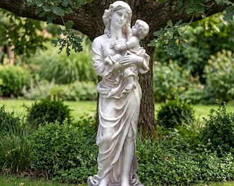 Estatua grande de 46 pulgadas de la diosa griega y romana Atenea con el niño / Decoración de jardín / Escultura de mitología vintage / Regalo de decoración para el hogar y exteriores