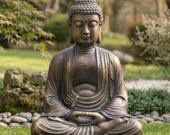 Estatua de Buda meditando de bronce de 23 pulgadas, decoración para jardín zen, interior y exterior, escultura de Buda sentado, decoración espiritual para yoga y hogar/patio.