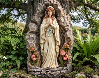 Estatua de Nuestra Señora de Lourdes de 45 cm / Figura de resina de la Virgen María / Estatua católica para jardín / Decoración para altar o capilla / Regalo religioso