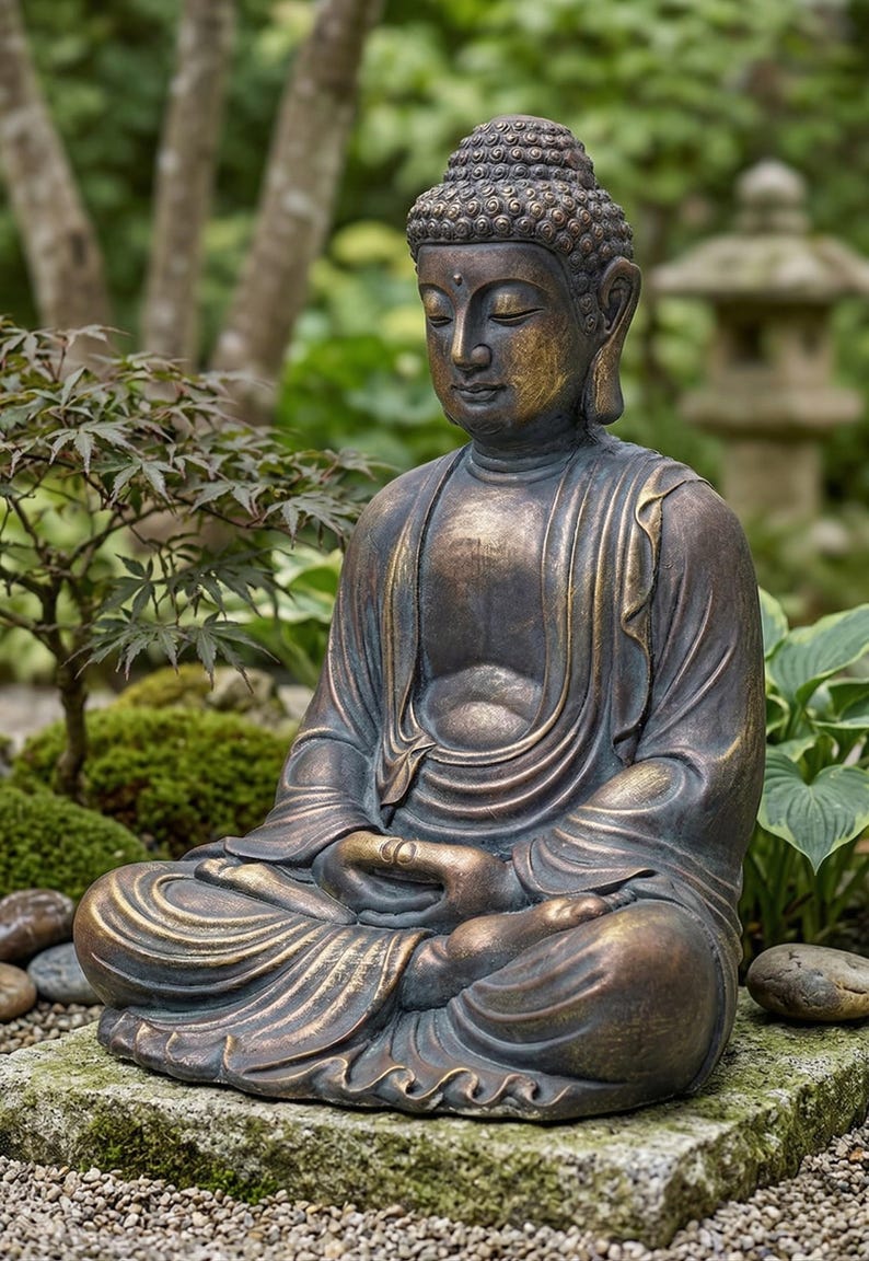 23 Inch Meditating Buddha Statue Bronze Zen Garden Decor Indoor Outdoor ...