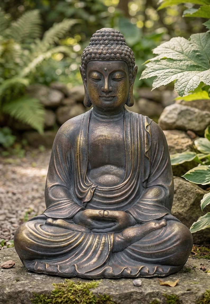 23 Inch Meditating Buddha Statue Bronze Zen Garden Decor Indoor Outdoor ...