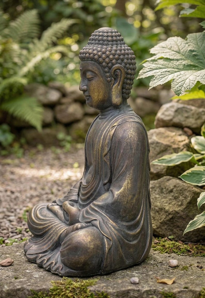 23 Inch Meditating Buddha Statue Bronze Zen Garden Decor Indoor Outdoor ...