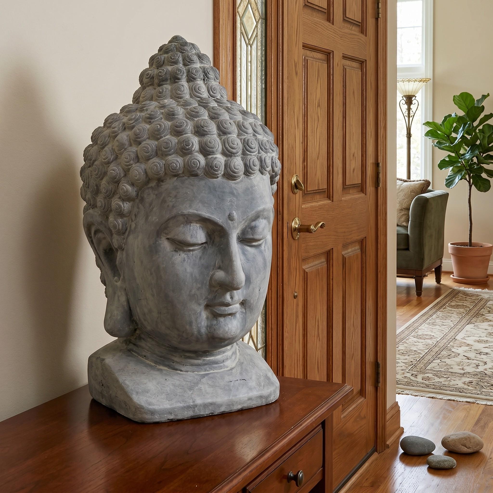 18.5 Inch Meditating Buddha Head Statue Zen Garden Decor Outdoor Patio ...