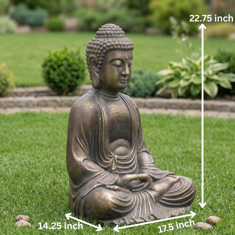 23 Inch Meditating Buddha Statue Bronze Zen Garden Decor Indoor Outdoor ...