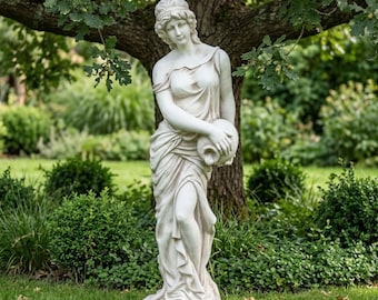 Gran estatua de diosa griega de 117 cm con cántaro de agua, ninfa mitológica, escultura de piedra de óxido de magnesio para jardín / titánide para decoración de exteriores