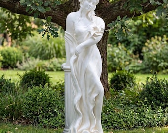 Estatua grande de ninfa griega de 51 pulgadas para jardín / Escultura de diosa romana / Decoración de pilar romano para exteriores para patio, jardín, césped y porche.