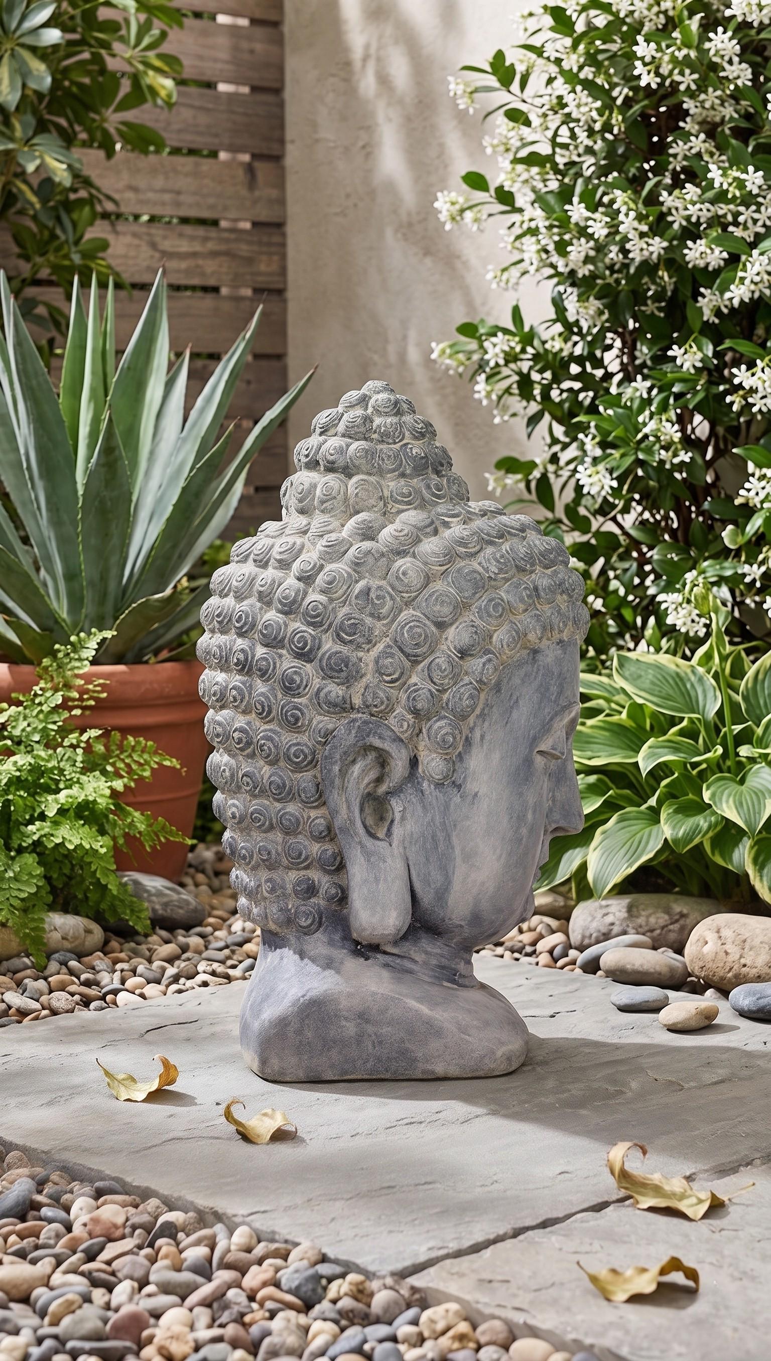 18.5 Inch Meditating Buddha Head Statue Zen Garden Decor Outdoor Patio ...