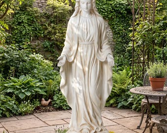 Estatua grande de la Virgen María de 75 cm para exteriores / Estatua de jardín de la Santísima Madre / Decoración de la Virgen de Guadalupe / Escultura religiosa para jardín, color marfil
