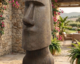 Estatua Moai de 90 cm (35,6 pulgadas) Escultura de la cabeza de la Isla de Pascua / Decoración de jardín exterior / Adorno para patio, jardín, césped o porche / Figura Moai de interior