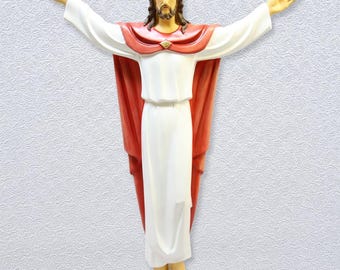 Estatua de Jesucristo resucitado de 26 pulgadas para colgar en la pared / Escultura de pared de resurrección / Decoración cristiana católica para el hogar