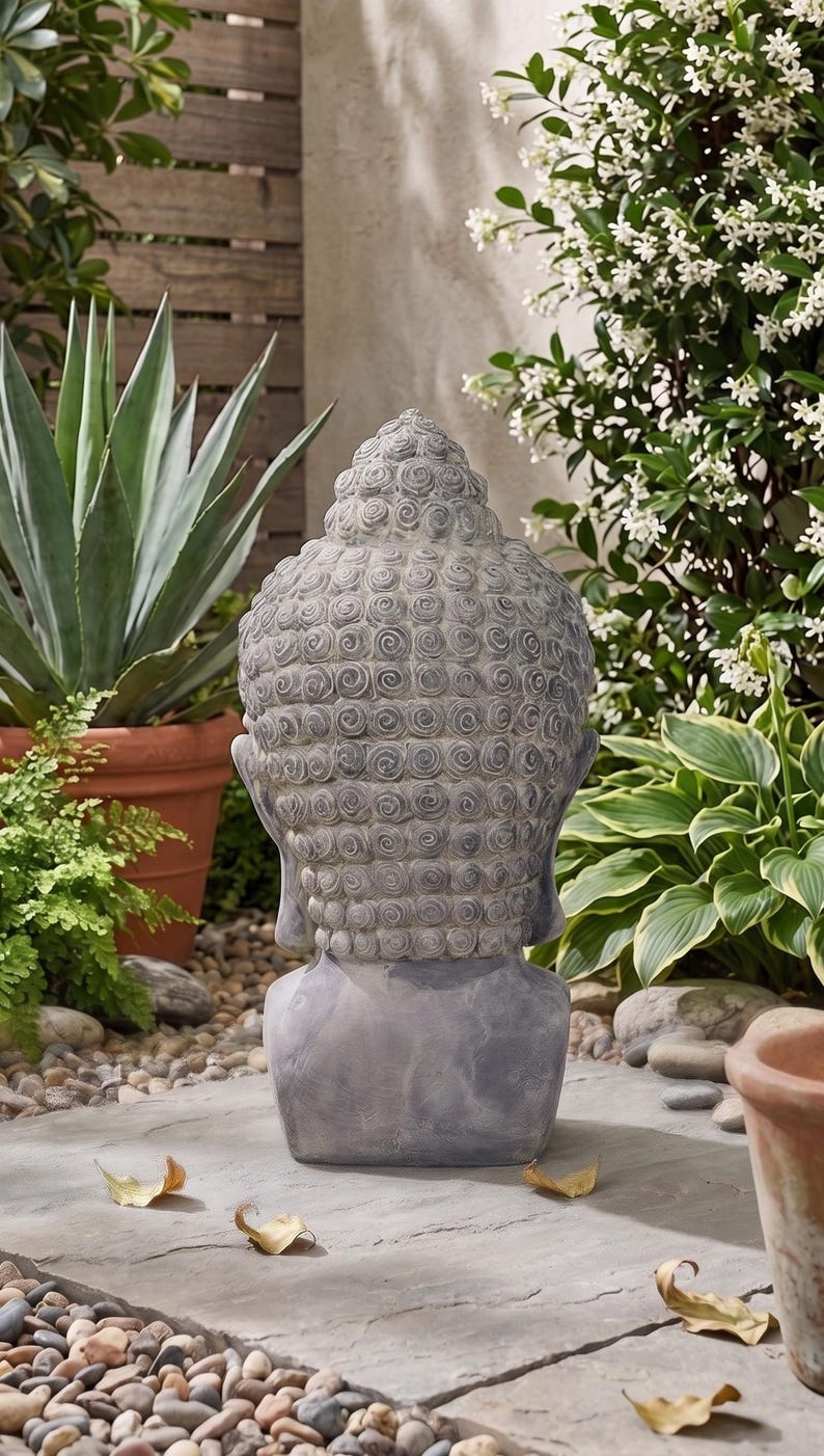 18.5 Inch Meditating Buddha Head Statue Zen Garden Decor Outdoor Patio ...