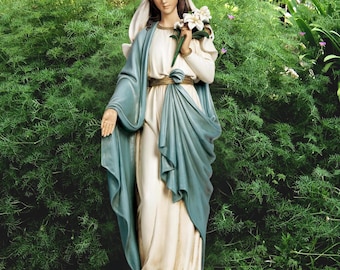 Estatua de jardín de la Virgen María de 24 pulgadas / Escultura de exterior de la Santísima Madre / Decoración católica para jardín / Adorno religioso para patio