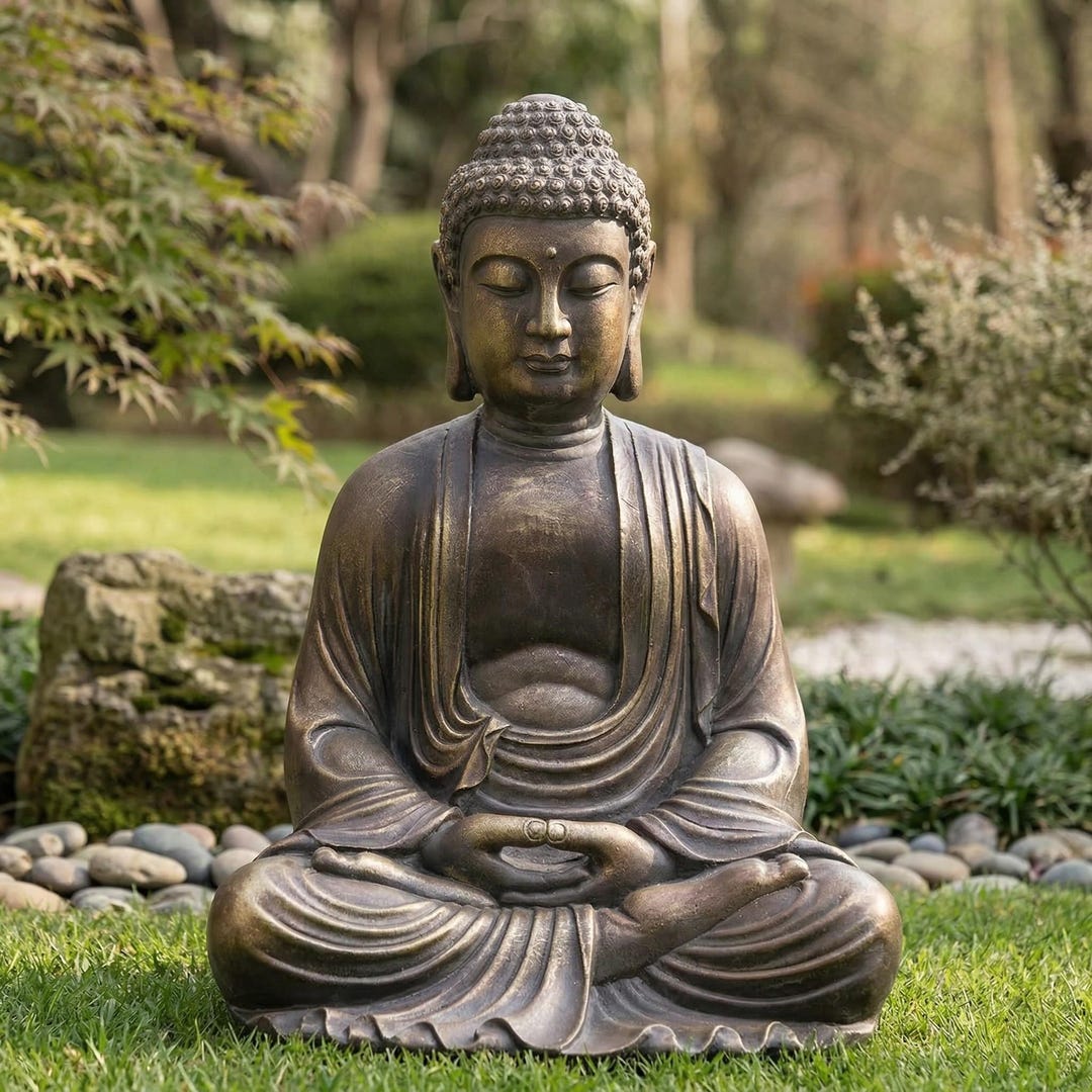 23 Inch Meditating Buddha Statue Bronze Zen Garden Decor Indoor Outdoor ...