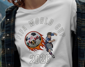 T-shirt unisexe en coton épais Coupe du monde 2026, vêtements de fan de sport, t-shirt de football, cadeau pour les amateurs de football, article de la coupe du monde