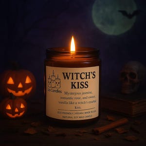 Halloween Candle Witch’s Kiss – Spooky Soy Candle, Fall Scented Candle, Gothic Home Decor, Witchy Gift, Cozy Autumn Decor