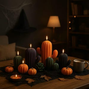 Halloween Soy Wax Candle Set, Pumpkin Candle, Handmade Autumn Decor, Spooky Home Centerpiece, Gothic Fall Gift